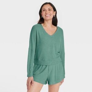 Auden Women's Cozy Ribbed Pullover Long sleeve Top - Auden Green Size 1X